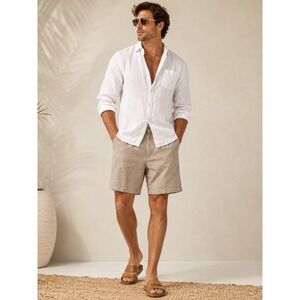 Wallin & Bros Linen Blend Stripe Shorts‎ Coastal Vacation Beige Men's 38